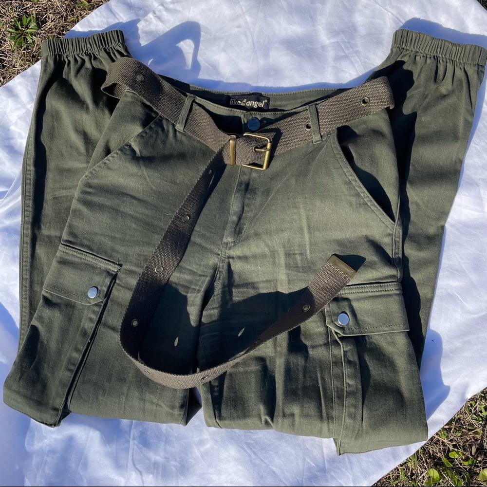 Olive Cargo Style High Waisted Joggers
